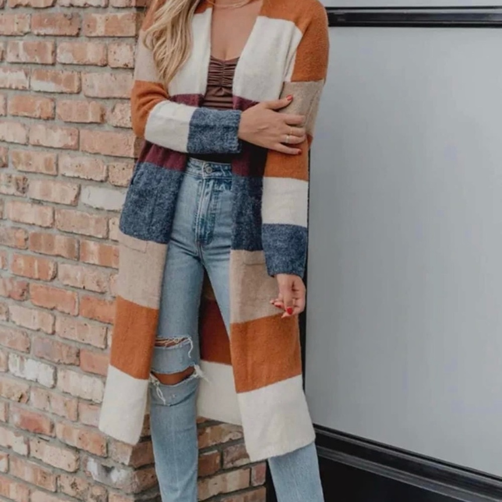 Colorblock Long Cardigan Sweater